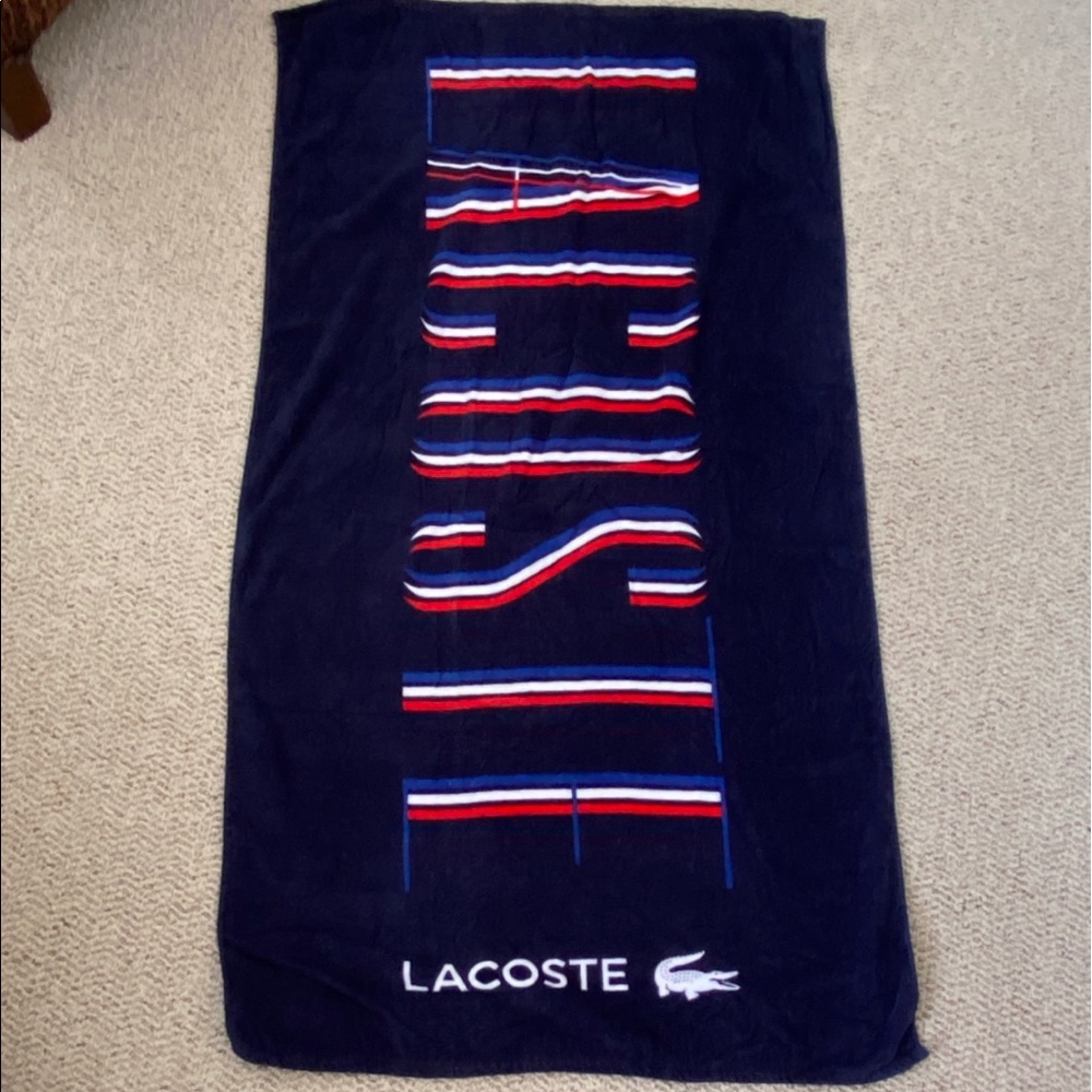 Lacoste Beach Towel Navy Blue Logo Cotton Ltd Ed